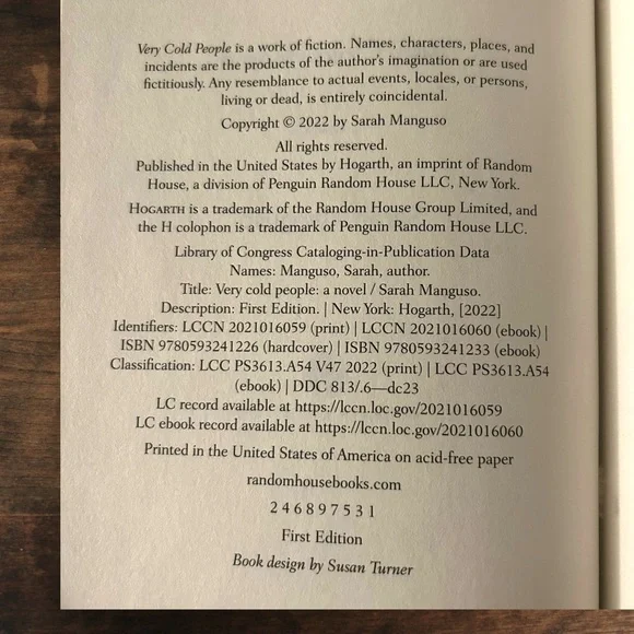 Book Very Cold People A Novel by Sarah Manguso Hardcover First Edition - Picture 5 of 5